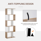 S-Shaped 5-Tier Bookcase – Modern Open-Back Shelf and Room Divider with Anti-Fall Hardware, White