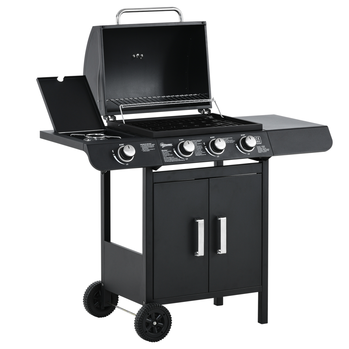 Deluxe 3+1 burner gas BBQ grill trolley
