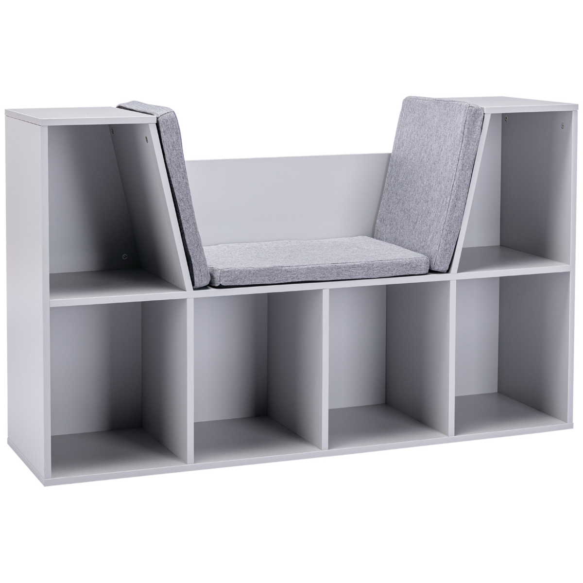 HOMCOM Kids Cabinet with Six Compartments and Cushioned Seat – Toy, Book & Clothes Storage, Grey