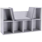 HOMCOM Kids Cabinet with Six Compartments and Cushioned Seat – Toy, Book & Clothes Storage, Grey