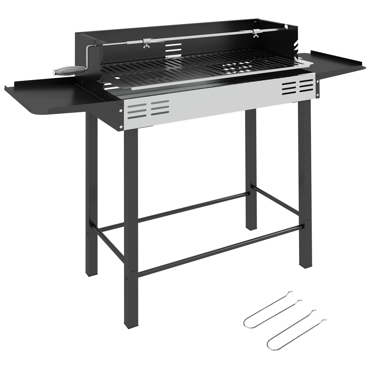 Outsunny Charcoal Rotisserie Spit Roaster with 3-Tier Grill Grate and Foldable Shelves – Stainless Steel BBQ
