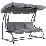 Outsunny 2-in-1 3-Seater Garden Swing Chair with Adjustable Canopy, Side Trays & Pillows – Converts to Bed, Grey
