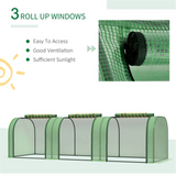 Mini Tunnel Greenhouse with 3 Roll-up Zipped Doors – Steel Frame PE Cover Grow Tunnel, 9.7 x 3.3 x 2.6ft, Green