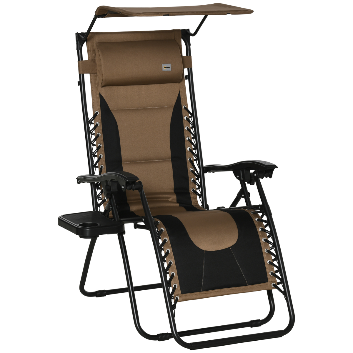 Outsunny Zero Gravity Lounger Chair with Canopy, Cup Holder Tray & Reclining Backrest – Patio Chair, Brown
