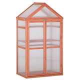 Wooden Mini Greenhouse with 3-Tier Adjustable Shelves & Double Doors – Polycarbonate Garden Plant House, Orange