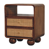 Artisan Furniture Solid Wood Larissa 2 Drawer Nightstand with Open Shelf – Rattan Bedside Table, Dark Brown