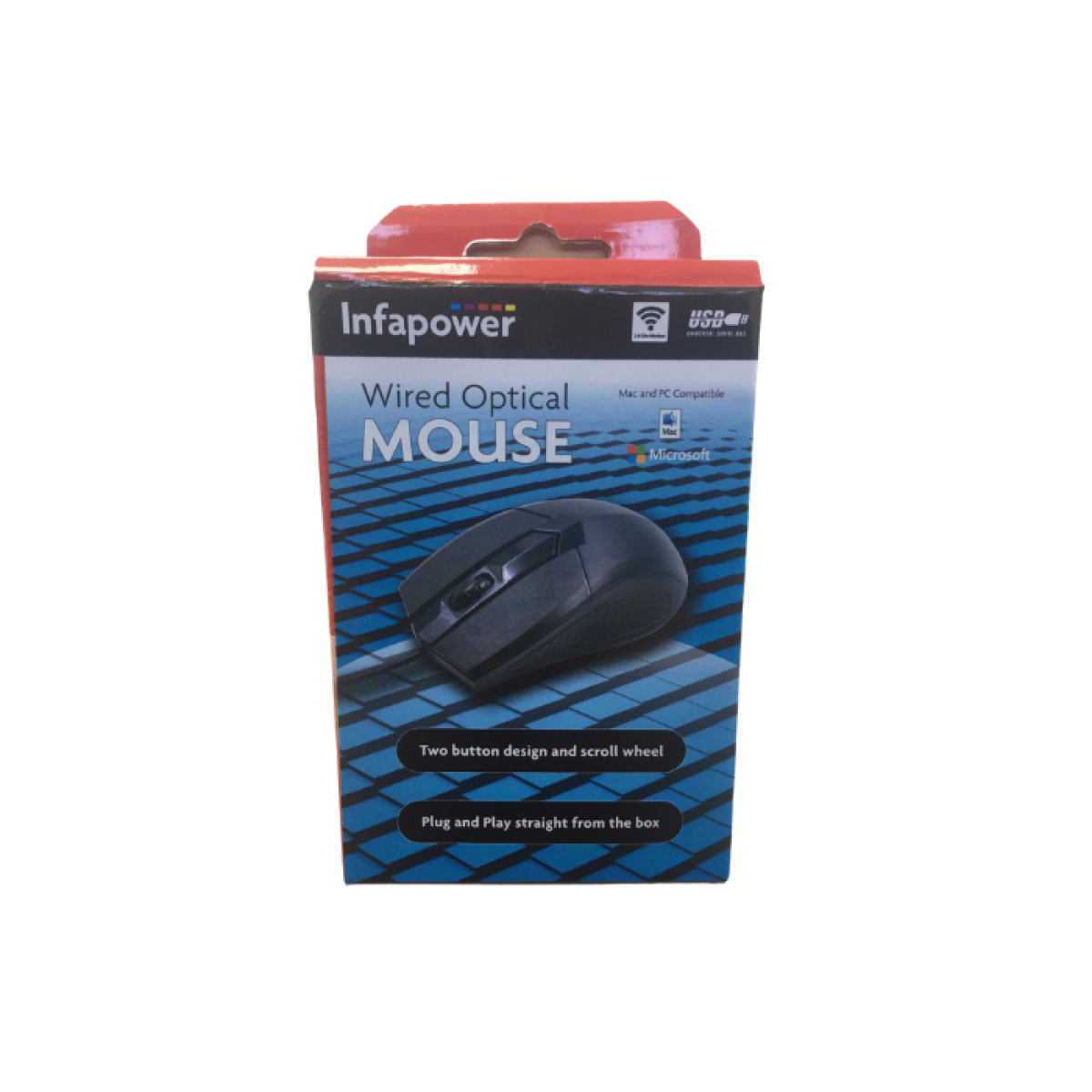 Infapower Wired Optical Mouse – Two Button Design with Scroll Wheel, Plug and Play for Windows and Mac
