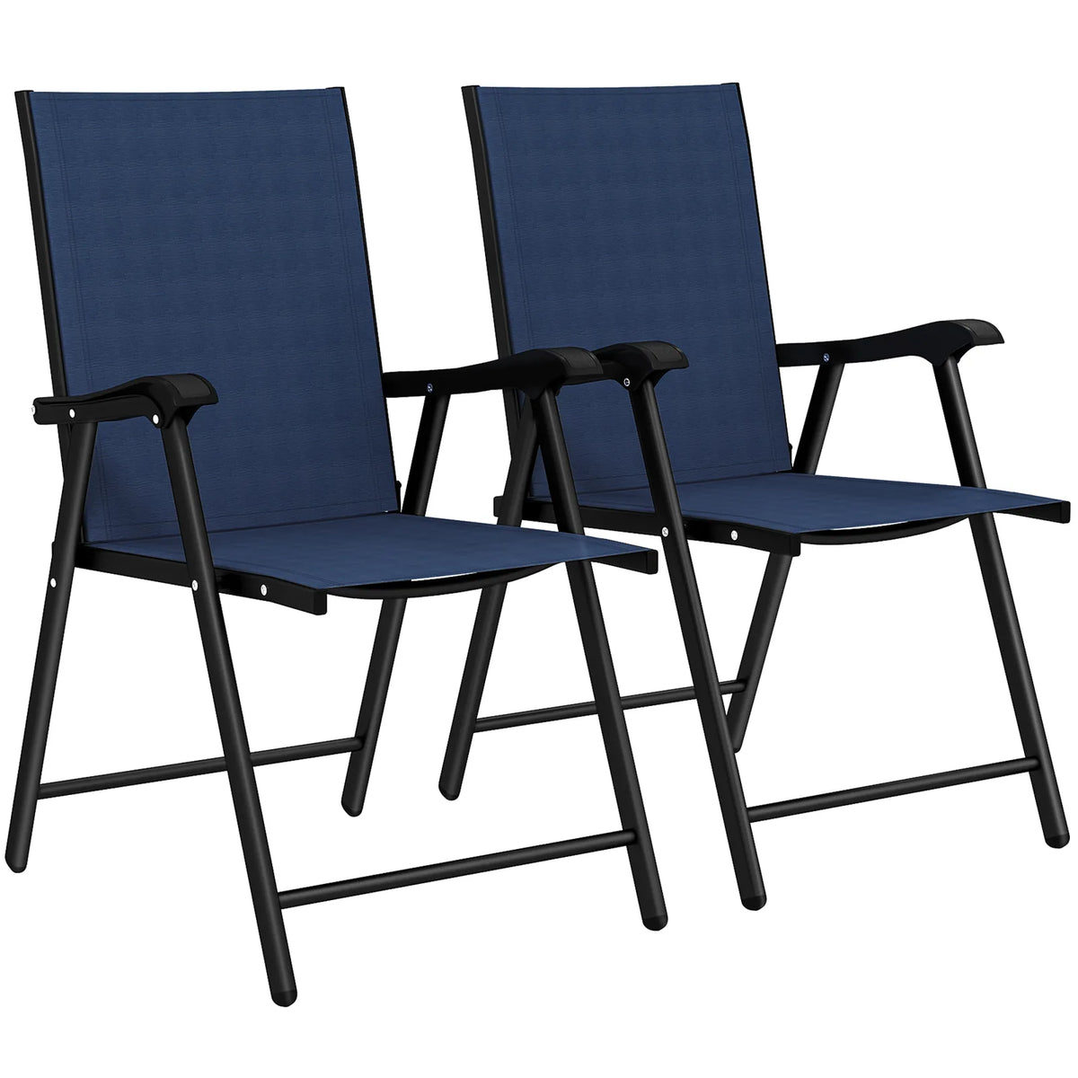 Outsunny Set of 2 Folding Garden Chairs with High Back, Armrests & Texteline Seat – Navy Blue