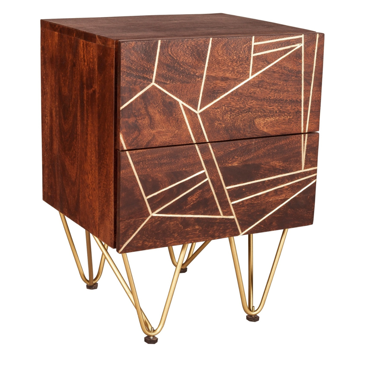 2 drawer side table with dark gold inlay
