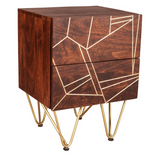 2 drawer side table with dark gold inlay