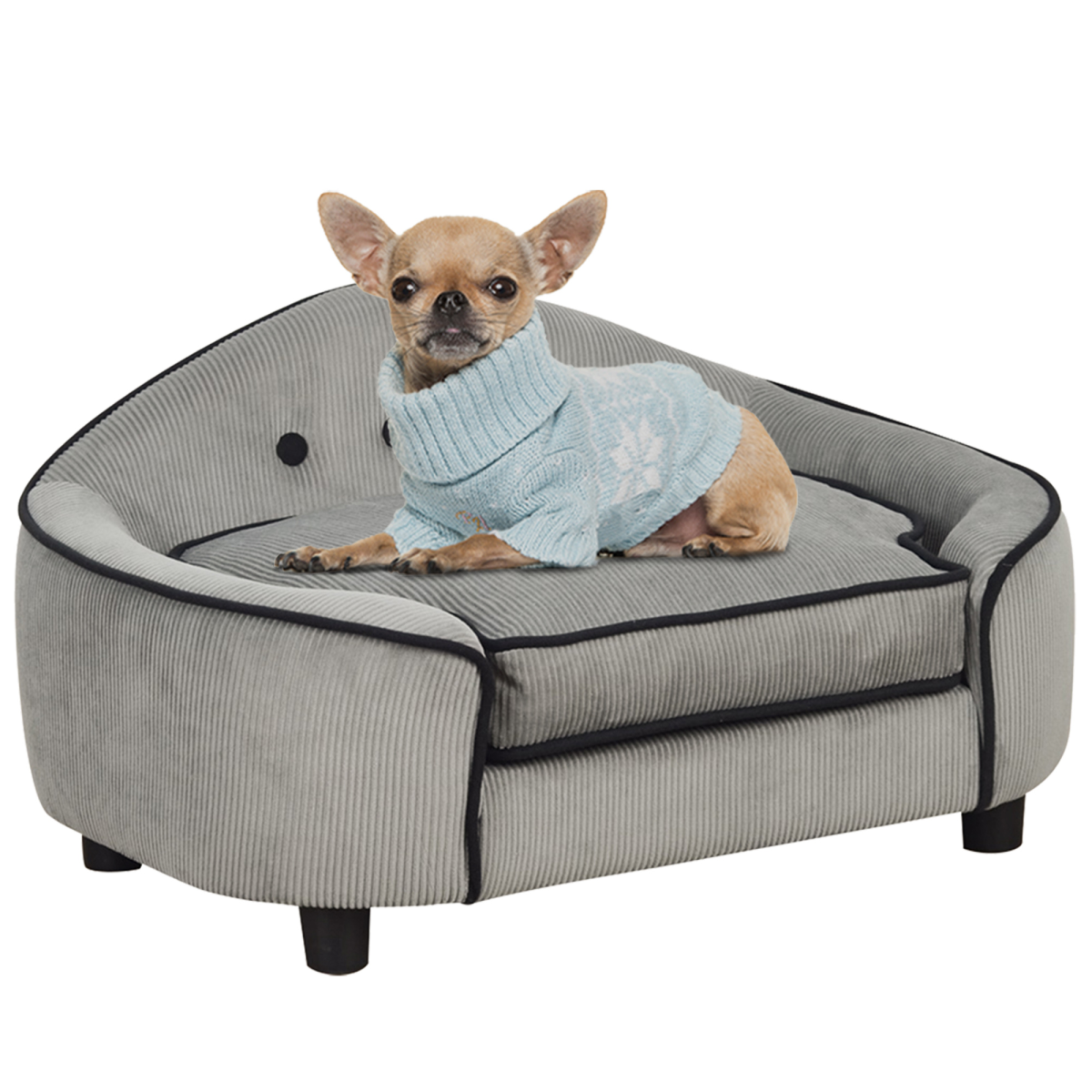 PawHut Dog Sofa Bed Pet Chair with Padded Sponge Cushion for XS and S Dogs – Wooden Frame, Grey
