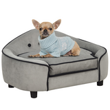 PawHut Dog Sofa Bed Pet Chair with Padded Sponge Cushion for XS and S Dogs – Wooden Frame, Grey