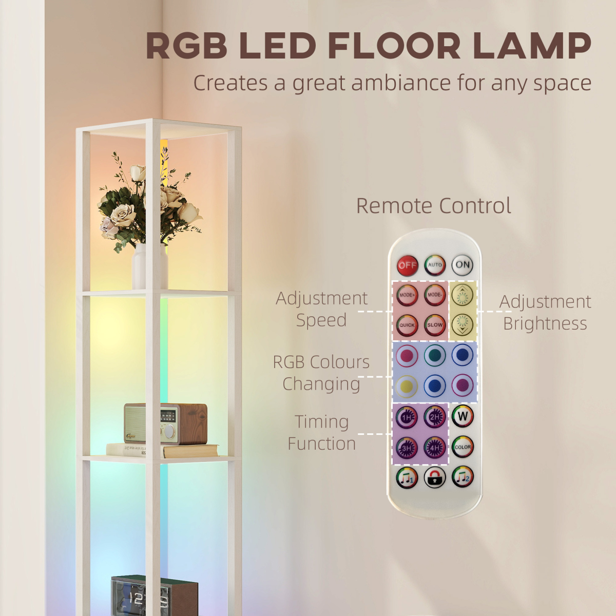 White bathroom storage cabinet with RGB LED lighting