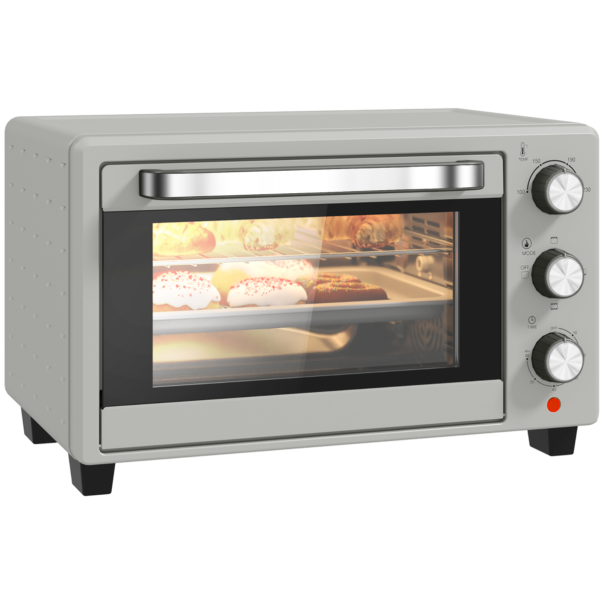 HOMCOM 21L Mini Oven with 1400W Electric Grill, Adjustable Temperature & 60-Minute Timer – Compact Kitchen Oven, Silver