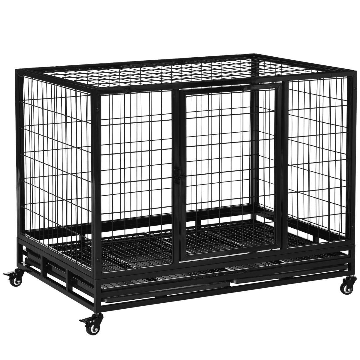 Pawhut Large Metal Dog Kennel Cage with Wheels & Crate Tray – Rust-Resistant Pet Crate, Black