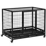 Pawhut Large Metal Dog Kennel Cage with Wheels & Crate Tray – Rust-Resistant Pet Crate, Black