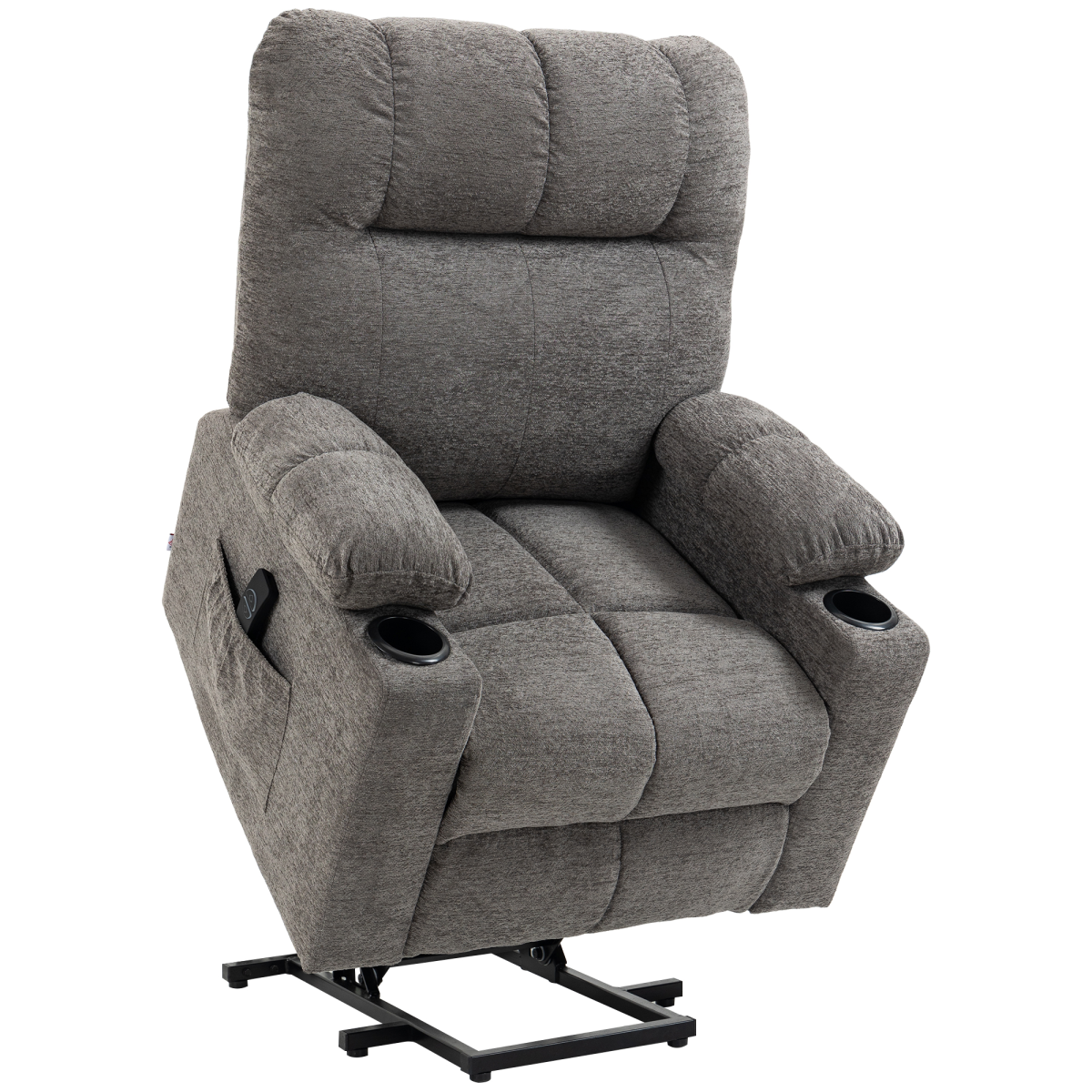 HOMCOM Heavy Duty Riser and Recliner Lift Chair with Remote & Cup Holders – Oversized Velvet-Look, Grey