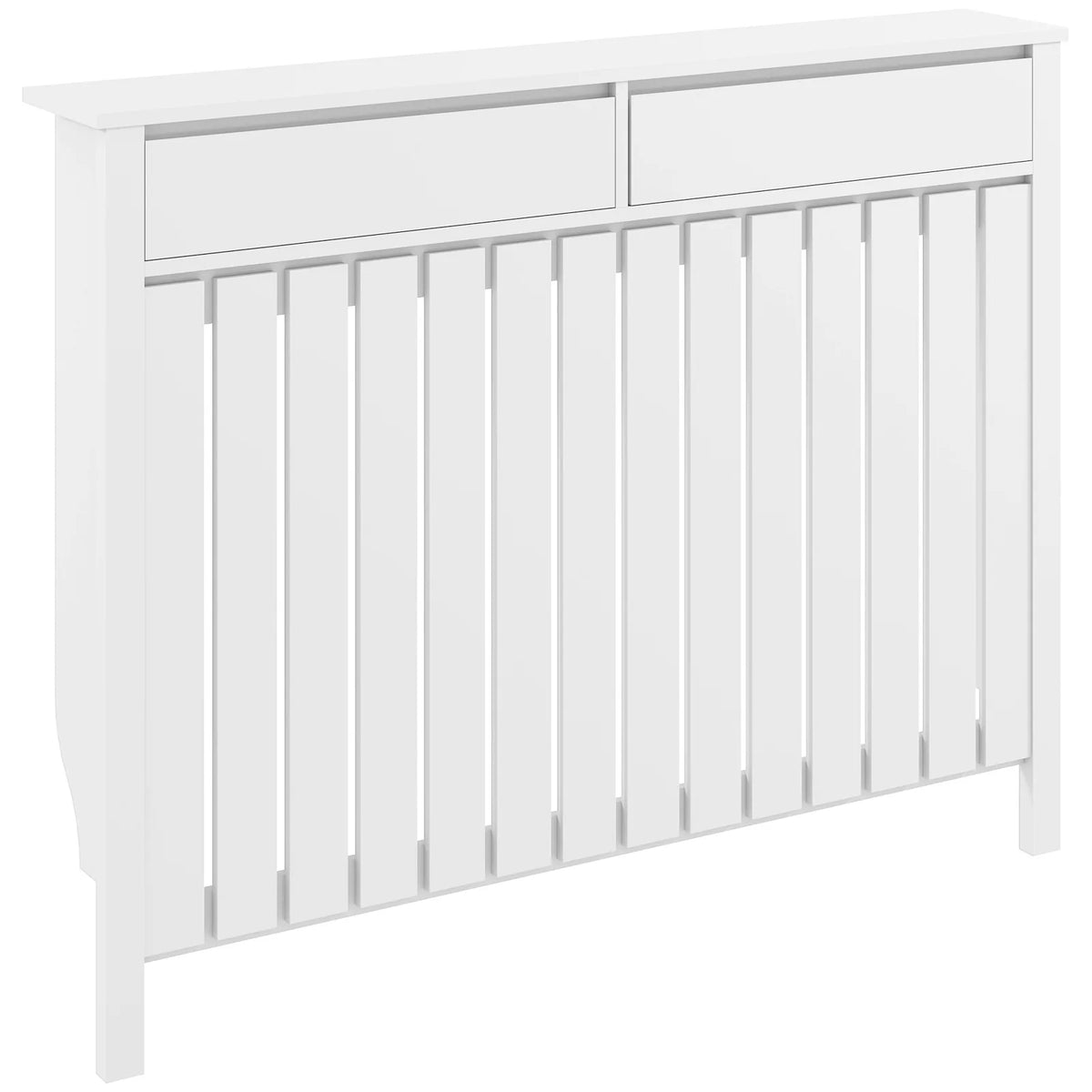 HOMCOM Rustic-Look Radiator Cover with Top Drawers and Slats, 93 x 119cm – Slimline Heater Cabinet, White