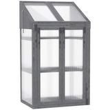 Outsunny Wooden Cold Frame Greenhouse with 3 Slatted Shelves & Double Doors – Grow House, Grey