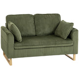 HOMCOM 2 Seater Sofa, 140 cm Corduroy Loveseat with Pocket Springs, Metal Legs and 2 Pillows – Dark Green
