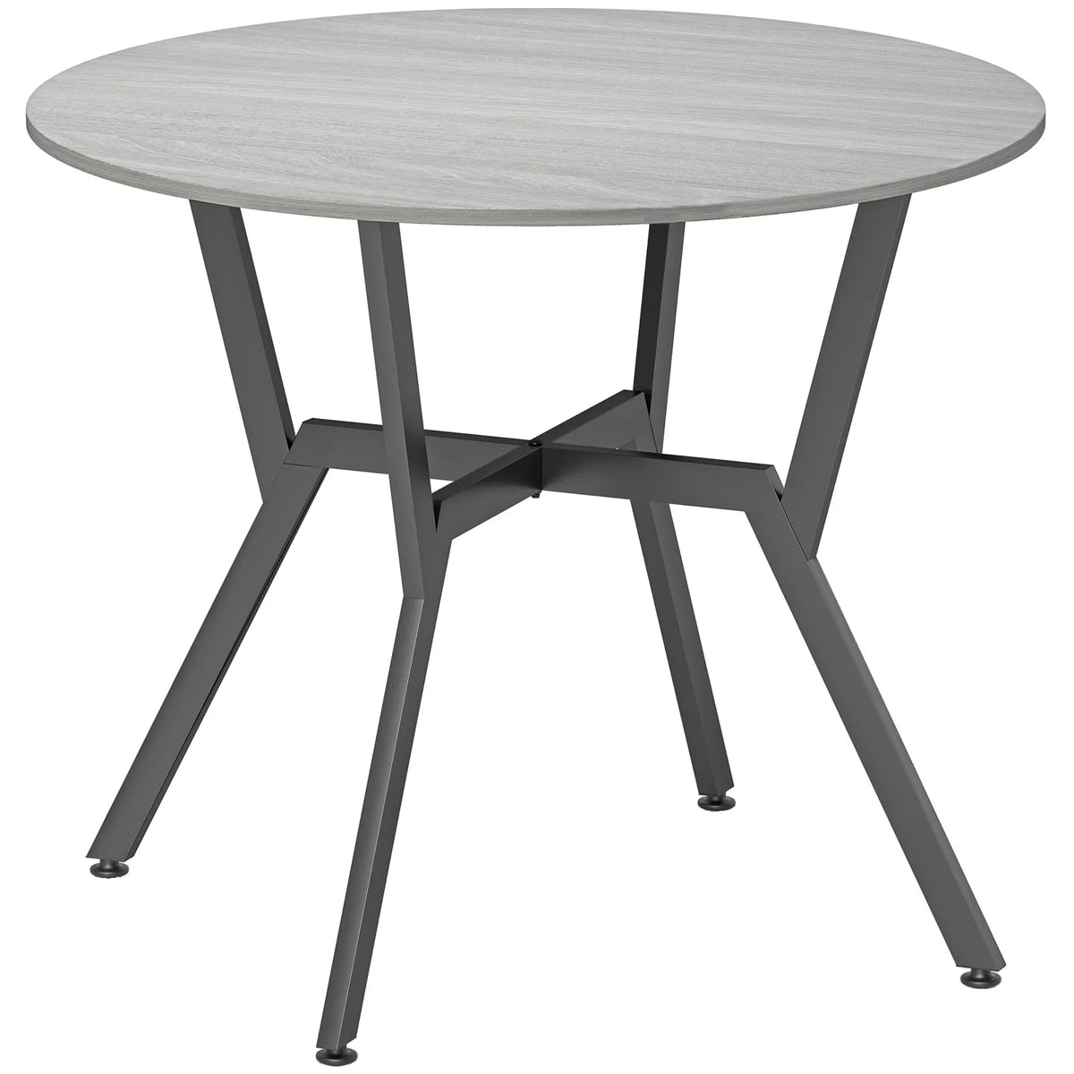 HOMCOM Round Dining Table for 4 with Metal Frame and Anti-Slip Foot Pads, 90cm – Space-Saving Kitchen Table, Grey