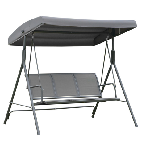 Grey 3 seater garden swing chair with canopy