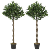 Outsunny Set of 2 Artificial Bay Laurel Topiary Trees with Weighted Pots – Outdoor Faux Plants, 120 cm