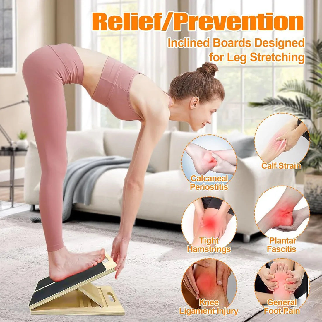 Wooden Slant Board Calf Stretcher with 5 Adjustable Angles – Foldable Incline Board for Yoga & Stretching
