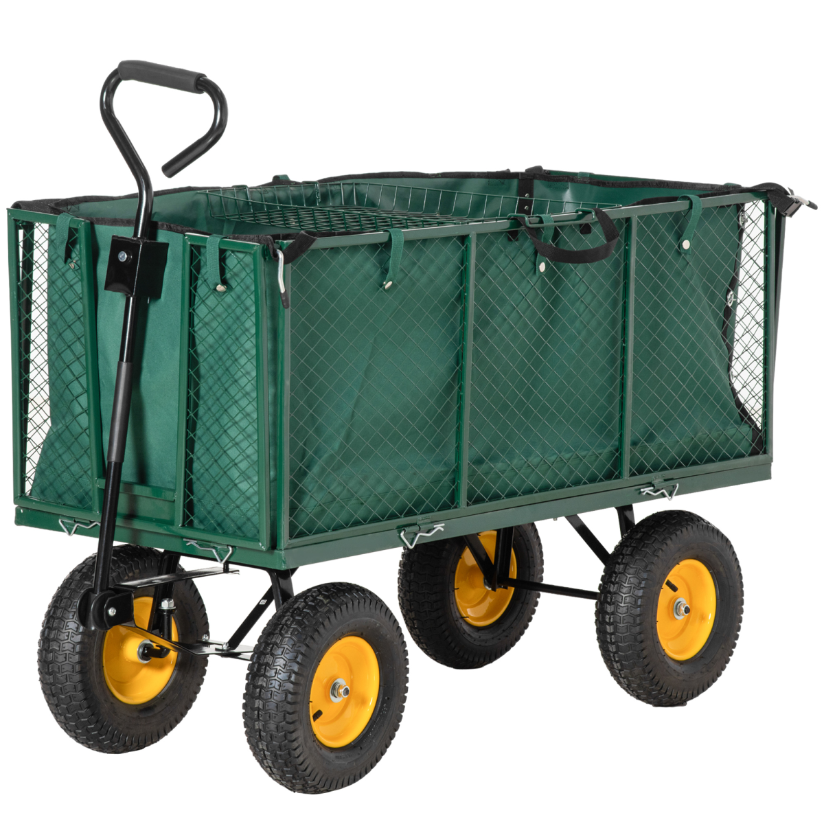 Outsunny Large 4-Wheel Garden Cart with 342L Removable Fabric Bag – 350kg Capacity Trolley, Green