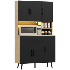 HOMCOM tall oak kitchen cupboard with LEDs