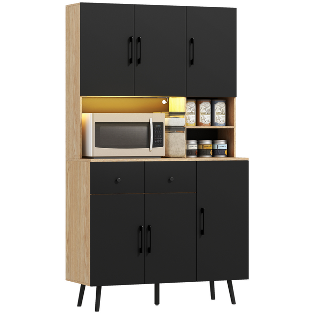 HOMCOM tall oak kitchen cupboard with LEDs