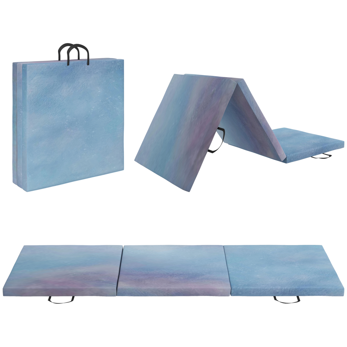 HOMCOM 6ft Foldable Gymnastics Mat, Tri-Fold 5cm Thick Crash Mat for Yoga and Pilates – Sky Blue