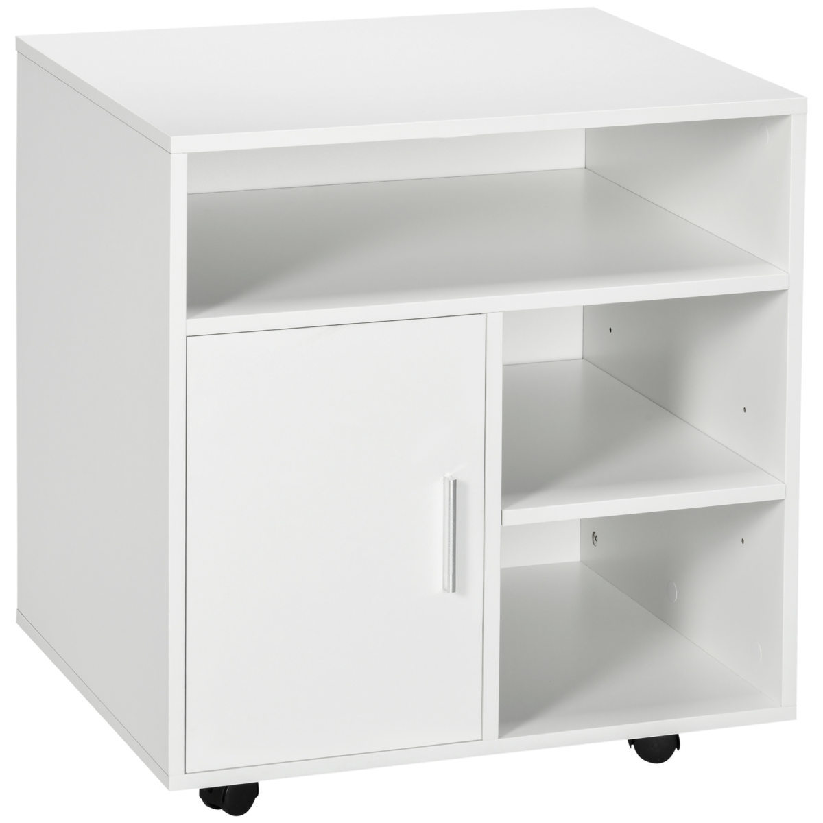 HOMCOM Multi-Storage Printer Unit with 5 Compartments and Lockable Wheels – Mobile Office Organiser, White