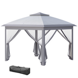 Outsunny Pop Up Gazebo with Two-Tier Roof, Mesh Sidewalls & Carrying Bag – Height Adjustable Canopy Tent, Grey