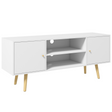 White TV stand with wooden legs