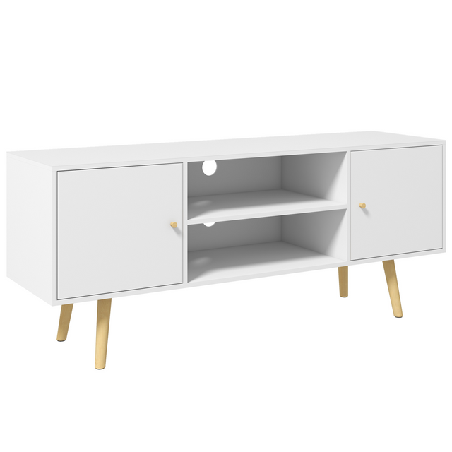 White TV stand with wooden legs