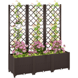 Outsunny Plastic Planter Box with Trellis and Drain Plugs – Vertical Vegetable Garden Raised Bed, Brown
