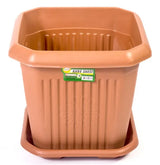 No. 6 Square Plastic Plant Pot with Base – Indoor Outdoor Garden Planter