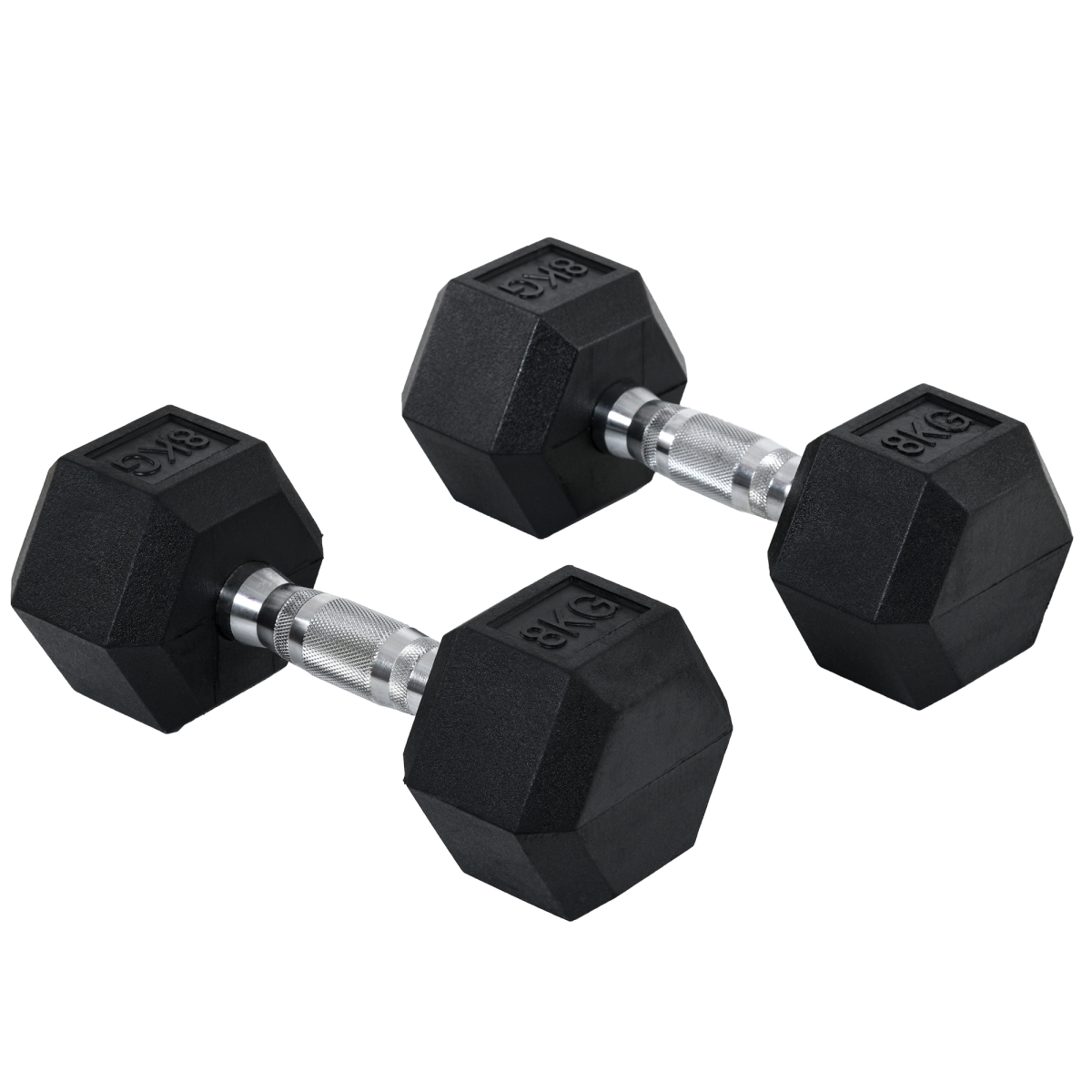 HOMCOM Hexagonal Dumbbell Set, 2 x 8kg with Knurled Handles – Anti-Roll Home Gym Hand Weights