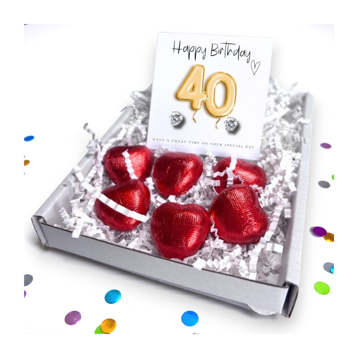 Aye Do Gifts 40th Birthday Cubic Zirconia Earrings Mini Gift Hamper with Chocolate Hearts – Letterbox Friendly