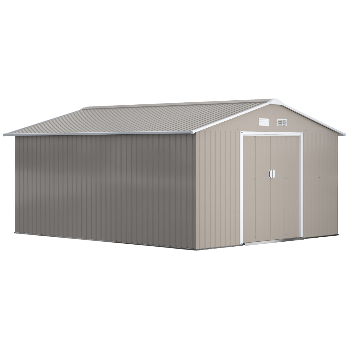 Outsunny 12.5 x 11ft Metal Garden Shed with Double Doors & Sloped Roof – Colour Steel Tool Storage with Foundation