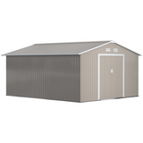 Outsunny 12.5 x 11ft Metal Garden Shed with Double Doors & Sloped Roof – Colour Steel Tool Storage with Foundation