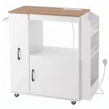 HOMCOM Kitchen Trolley with Power Outlets, USB Ports, Cabinet and Pull-Out Drawer – Rolling Island Cart, White