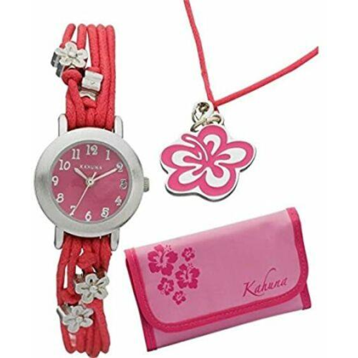 Kahuna Girls Wallet, Necklace and Watch Gift Set AKKS-0003F – Stainless Steel Quartz Watch, Red Strap