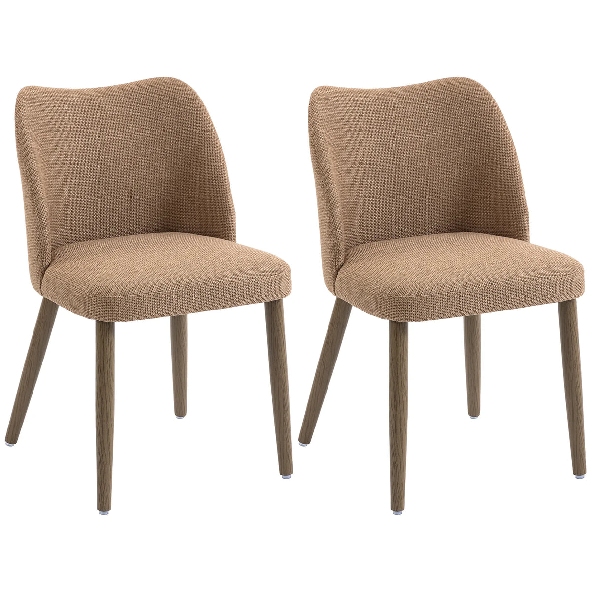 HOMCOM Set of 2 Linen-Look Dining Chairs with Padded Seat and Rubberwood Legs – Kitchen Seating, Brown