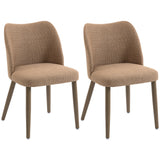 HOMCOM Set of 2 Linen-Look Dining Chairs with Padded Seat and Rubberwood Legs – Kitchen Seating, Brown