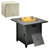Square rattan propane gas fire pit table with lid