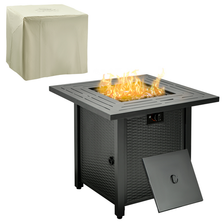 Square rattan propane gas fire pit table with lid