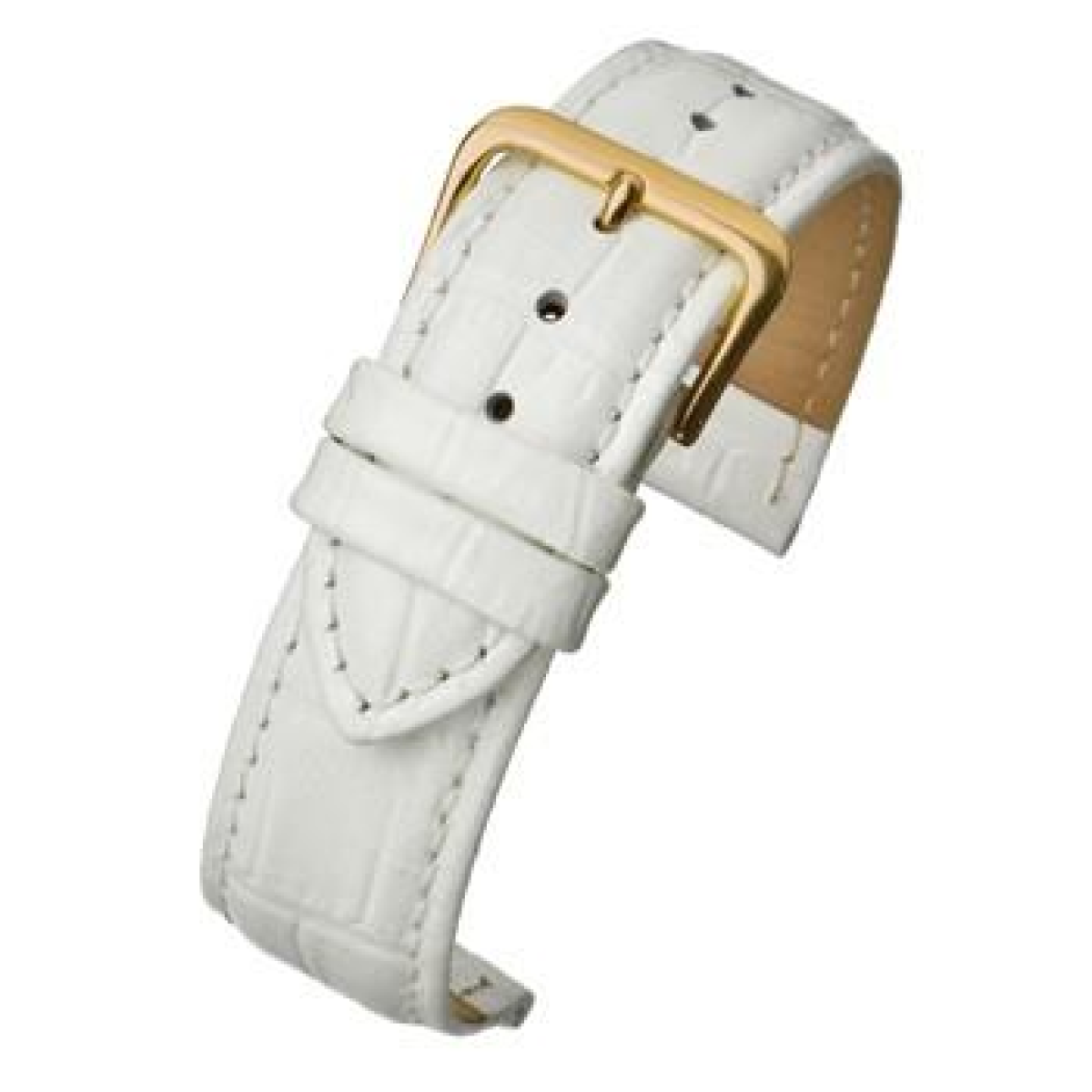 White Padded Crocodile Grain Leather Watch Strap 22mm – Matt Finish, Nubuck Lining