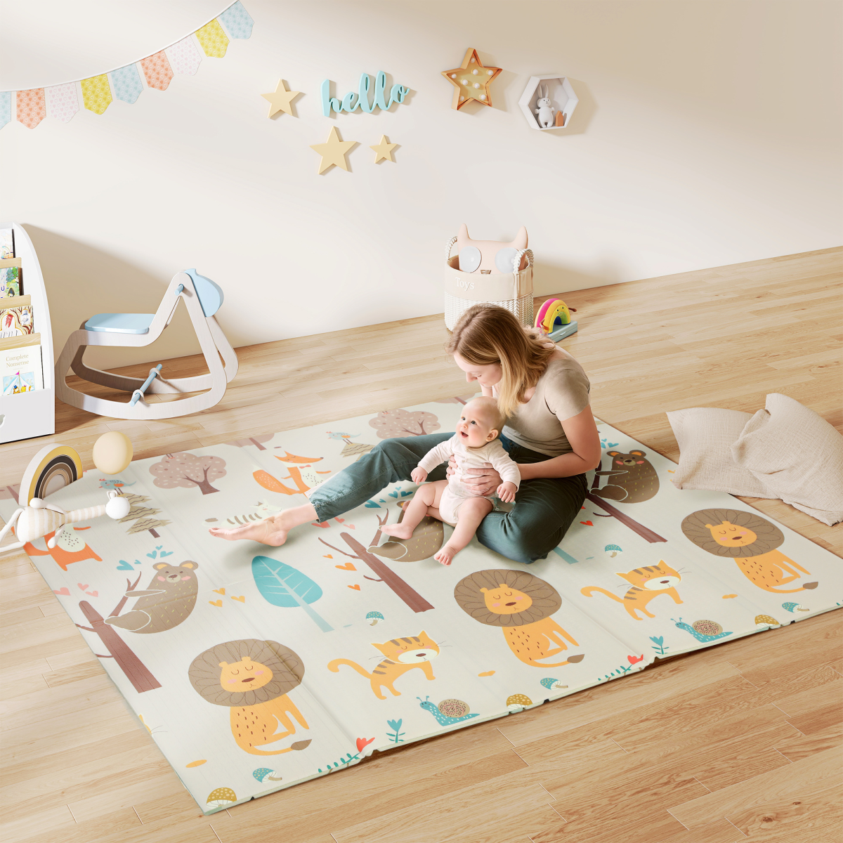 Foldable Baby Play Mat – Reversible Animal Foam Crawling Mat, 196 x 176 cm